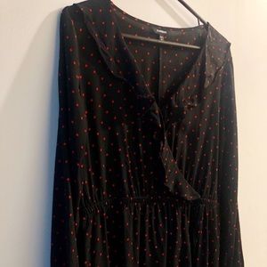 Express Red and Black polka dot wrap dress tunic